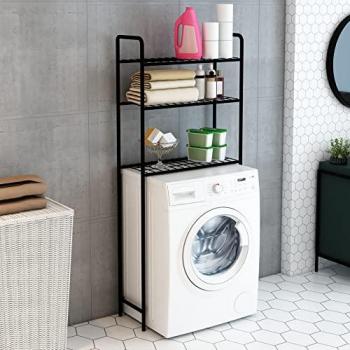 Estantería Alta para Baño con 3 Estantes de Metal Nordborg - 161x69x25 cm - Negro