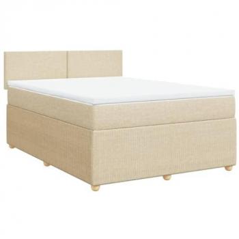 Cama box spring suave con colchón en tela color crema 160x200 cm