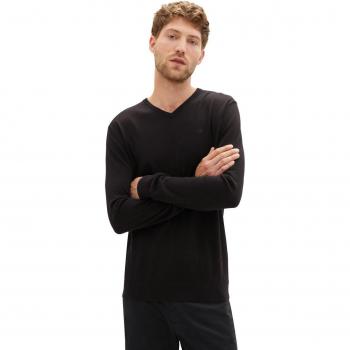 Jersey de hombre Tom Tailor en color negro con cuello pico y diseño clásico