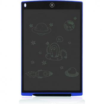 Tableta LCD portátil de dibujo y escritura de 12 pulgadas con borrado fácil, cristal líquido y color azul