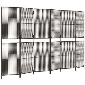 Biombo Plegable de 6 Paneles en Ratán Sintético Marrón, Separador de Ambientes y Biombo de Privacidad para Salón, Oficina y Jardín