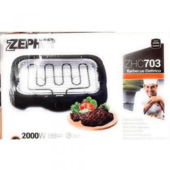 Bistecchiera Eléctrica Zephir ZHC703, 2000W, con Termostato Regulable y Recogedor de Grasa, Diseño Ovalado y Color Negro