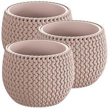 Pack de 3 Macetas Redondas con Depósito de Plástico Color Mocca 18x18x13 cm Splofy Bowl