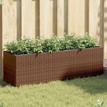 Jardineras con 3 maceteros de ratán PE marrón, set de 2 unidades, dimensiones 105x30x32 cm