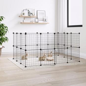 Jaula para mascotas 28 paneles con puerta negra 35x35 cm Acero