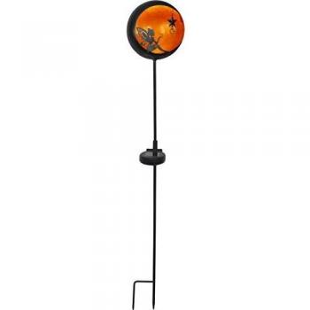 Lámpara Solar LED Cuento de Hadas - Metal Negro, Esfera Ámbar Iluminada, 1 LED Ámbar, Altura 76cm, Sensor de Crepúsculo