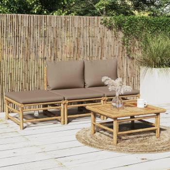 4-Piece Garden Lounge Set with Taupe Cushions and Bamboo