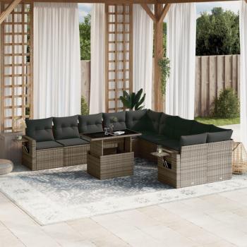 11-Piece Grey Poly Rattan Garden Sofa Set with Cushions
