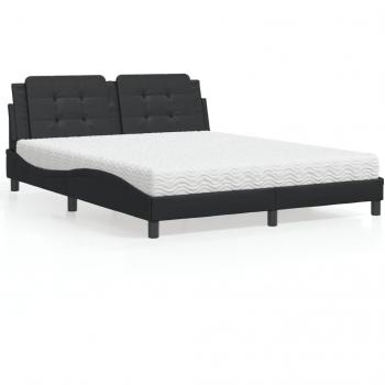 Cama con colchón de cuero sintético negro 160x200 cm Vidaxl