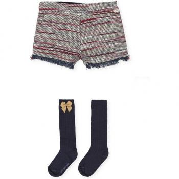 Short de niña en carmín de tweed con calcetines a juego