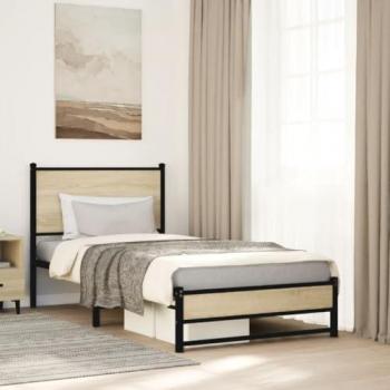 Estructura de cama sin colchón de metal roble Sonoma 90x190 cm