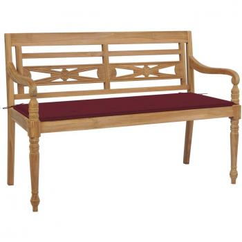 Banco Batavia de madera maciza de teca con cojín color vino, 120 cm