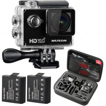 Cámara de Acción Muson Cámara Deportiva 1080P Videocámara Digital Full HD 12MP Wifi 30M Cámara Impermeable 170º Ángulo de Visión Amplio Pantalla LCD de 2.0 2.4G Control Remoto 2 Baterías Recargables