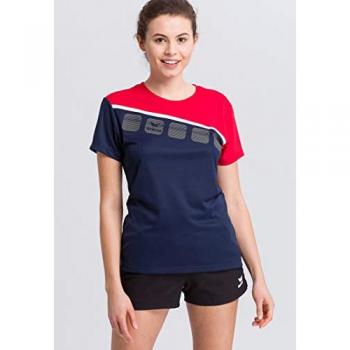 Erima Women's 5-C Short Sleeve T-shirt - New Navy / Red / White, Size 36