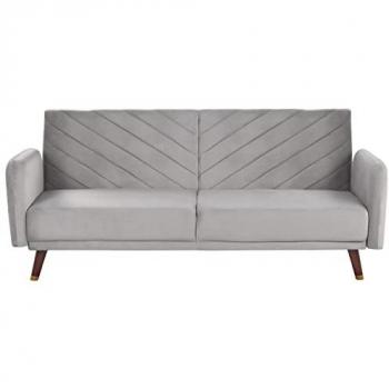 Sofá Cama Moderno 3 Plazas de Terciopelo Gris Claro con Reclinable y Patas de Madera Senja