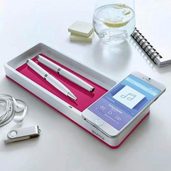 Leitz Organizador de sobremesa con cargador de inducción Qi, Inalámbrico, Blanco/Fucsia metalizado, WOW, 53651023