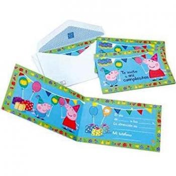 Peppa Pig - 6 invitaciones con sobre