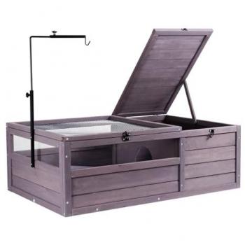 Vevor Adjustable Wooden Tortoise Habitat - Indoor & Outdoor Reptile Enclosure with 2 Rooms and Lamp Holder