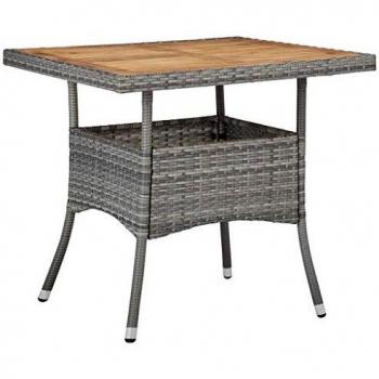 vidaXL Outdoor Dining Table Grey Poly Rattan and Solid Acacia Wood