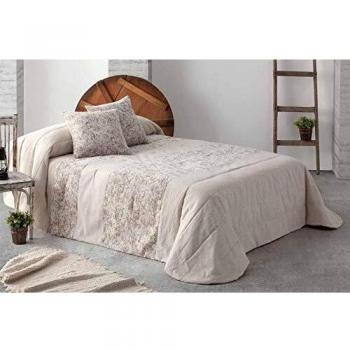 Burrito Blanco Colcha Boutí 416 con Funda Cuadrantes con Diseño Combinado Textura Jacquard y Liso para Cama Individual de 90x190 hasta 90x200cm/Colcha Cama 90 Moderno y Elegante, Color Beige