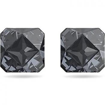 Swarovski Chroma Grey Pyramid Cut Stud Earrings - Unisex, Ruthenium Finish, Rhodium Plated, One Size