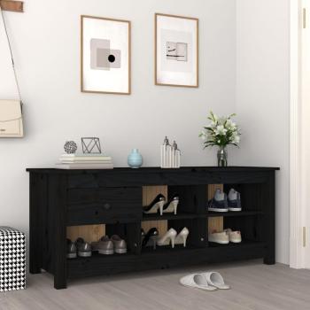 Zapatero negro de madera maciza de pino 110x38x45,5 cm