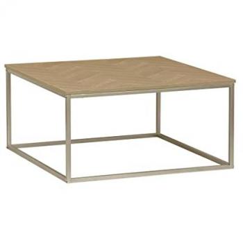 Mesa de centro de efecto madera con dibujo de espiga, natural, 80x80x40 cm, estructura de metal - Budapest