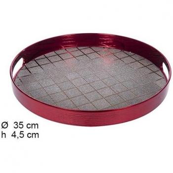 Bandeja redonda roja decorada cuadros - 35x35x4.5cm