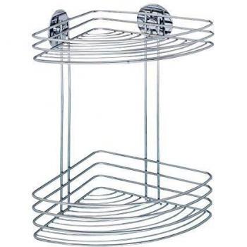 Wenko Turbo-Loc Eckregal, 2 Ablagen, Befestigen ohne bohren, Stahl, 26,5 x 33 x 20 cm, chrom