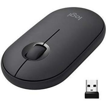 Logitech Pebble Ratón Inalámbrico, Bluetooth o 2,4 GHz con Receptor Unifying, Ratón con Clic Silencioso para Portátil/Notebook/PC/Mac/iPad OS, Ratón Pebble,Negro