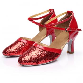 VASHCAMER - Zapatos de Baile de Tacón para Mujer Rojo 35