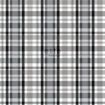 Papel pintado rombo escocés negro y gris - 53 cm x 10,05 m - certificado FSC