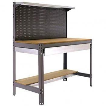 Banco de trabajo BT3 con cajón Simonwork Gris/Madera Simonrack 1445x1510x610 mms - Mesa de trabajo - Banco para taller 600 Kgs de capacidad por estante