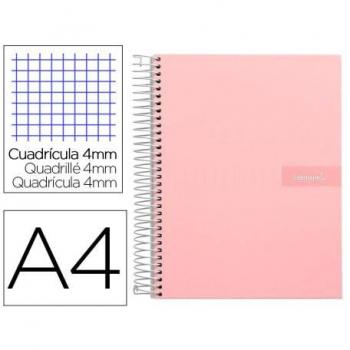 Cuaderno Espiral Liderpapel A4 Crafty Tapa Forrada 80 Hojas 90g/m² Cuadrícula 4mm con Margen Rosa