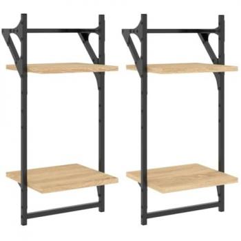 Estantes de pared con subastas 2 piezas Sonoma Oak 30x25x65 cm, Estantes pared 2 niveles barras 2 uds roble Sonoma 30x25x65 cm, Estantes pared 2 niveles barras 2