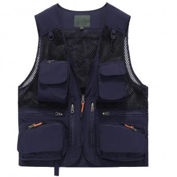 Chaleco De Malla De Los Hombres Al Aire Libre Multi Bolsas Chaleco Director Gilet,Blue-XL