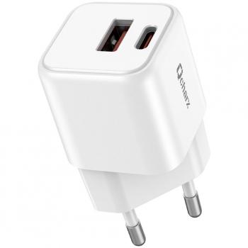 Cargador Mini Qcharx Zeus 3A 20W USB-A + Tipo-C Blanco