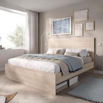 Cama Lago Natural 100x145,8x195,4 cm con cabecero y aro para dormitorio 135/140x190