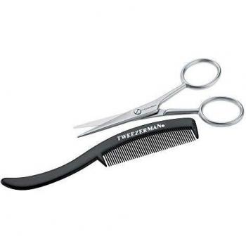 Tweezerman Moustache Scissors and Comb Set - Stainless Steel Grooming Kit
