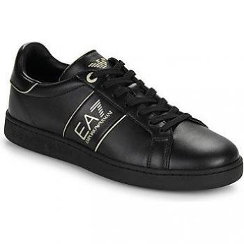 EA7 Emporio Armani Classic Black Leather Sneakers with Logo