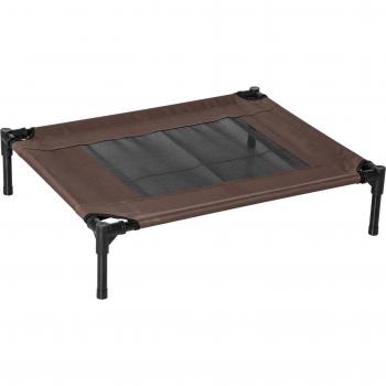 Cama Elevada Portátil para Perros y Gatos con Malla Transpirable, Tela Oxford y Marco de Acero 76x61x18 cm - Interior/Exterior Marrón