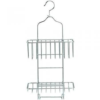 Estante de Ducha King Home con Gancho y 2 Repisas Cromado con Acabado Espejo 10x43x24h cm