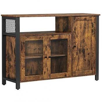 Aparador de estilo industrial con 3 puertas, armario de almacenamiento 110x33x75 cm para comedor, salón y cocina en marrón rústico o roble y negro