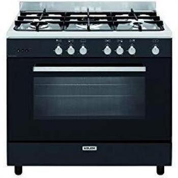 Cocina a Gas GLEM GE960CMBK2 - 5 Fuegos, 109L, Negro y Acero Inoxidable