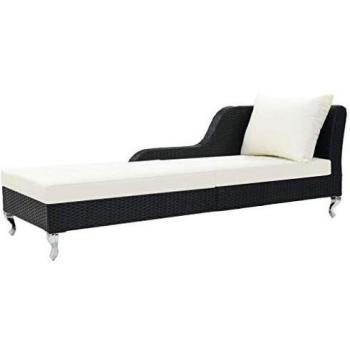 vidaXL Tumbona Ratán Sintético con Cojín 210x75x78 cm Negra Patio Playa Jardín
