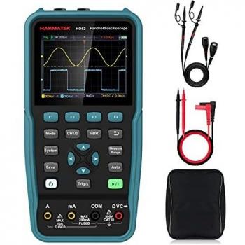 Osciloscopio Digital, HANMATEK HO52 Mini Osciloscopio TFT de 3,5, Osciloscopio y Multímetro 2 IN 1, Pantalla Retroiluminada, Función Autocalibración, 7 Medidas Automáticas, Función Memoria