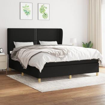 Cama box spring con colchón negro 160x200 cm en tela