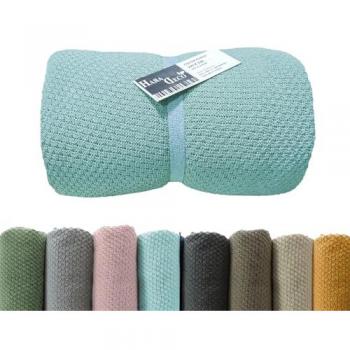 Manta Plaid 100% Algodón Suave Hipoalergénica y Anti-Pilling, Colcha Multiuso para Sofá y Cama (Aguamarina, 170x210cm) Fabricada en España
