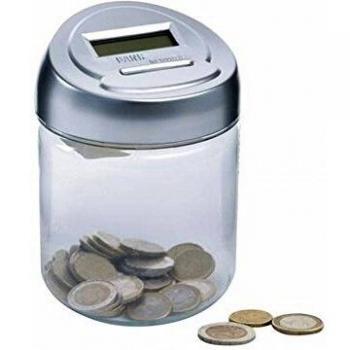 Hucha Digital Automática con Pantalla LCD y Contador de Monedas, 150 x 100 mm, Gris
