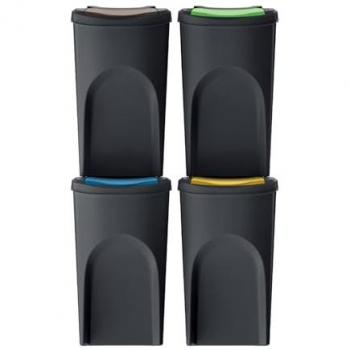 Set de 4 cubos de basura 100% plástico reciclado, negro, capacidad de 35L cada uno - WellHome